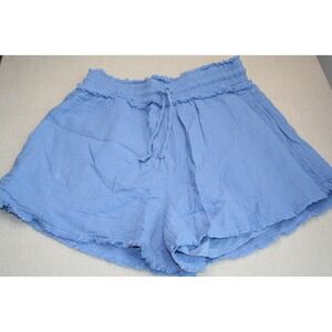Liam & Co Womens Blue Gauze Frayed Hem Smocked Waist Drawstring Shorts Large